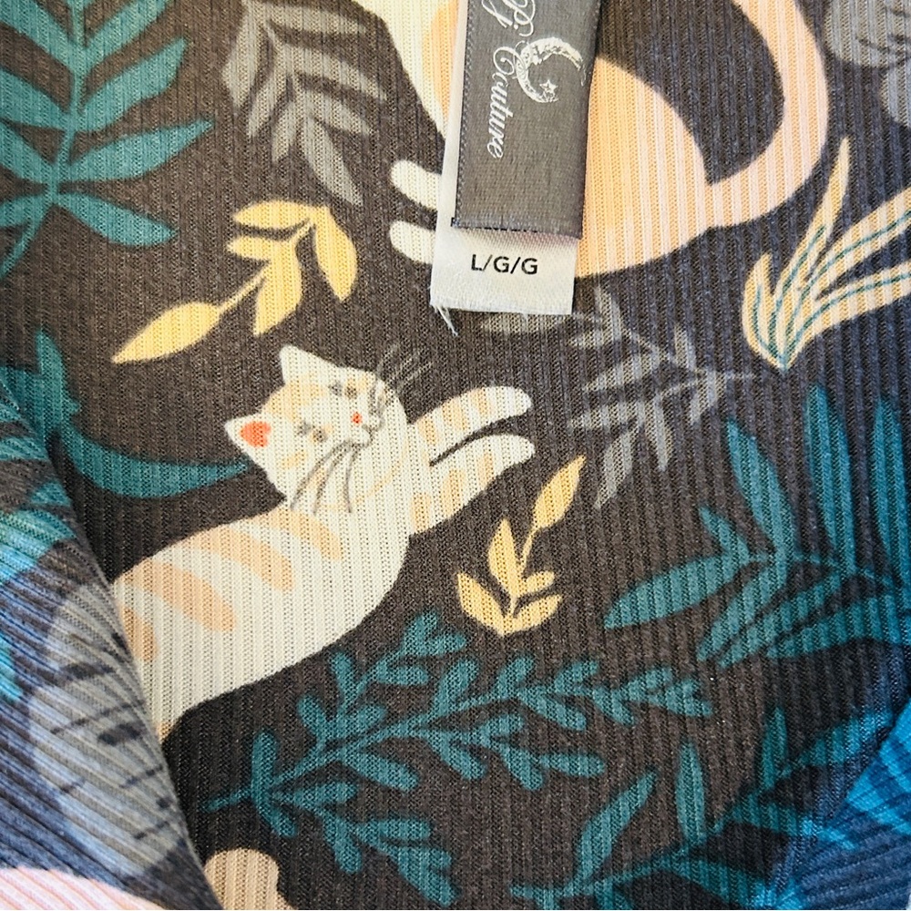PJ Couture Womens Large Cat Print Pajama Set Button Down Cozy Lounge - Picture 3 of 10